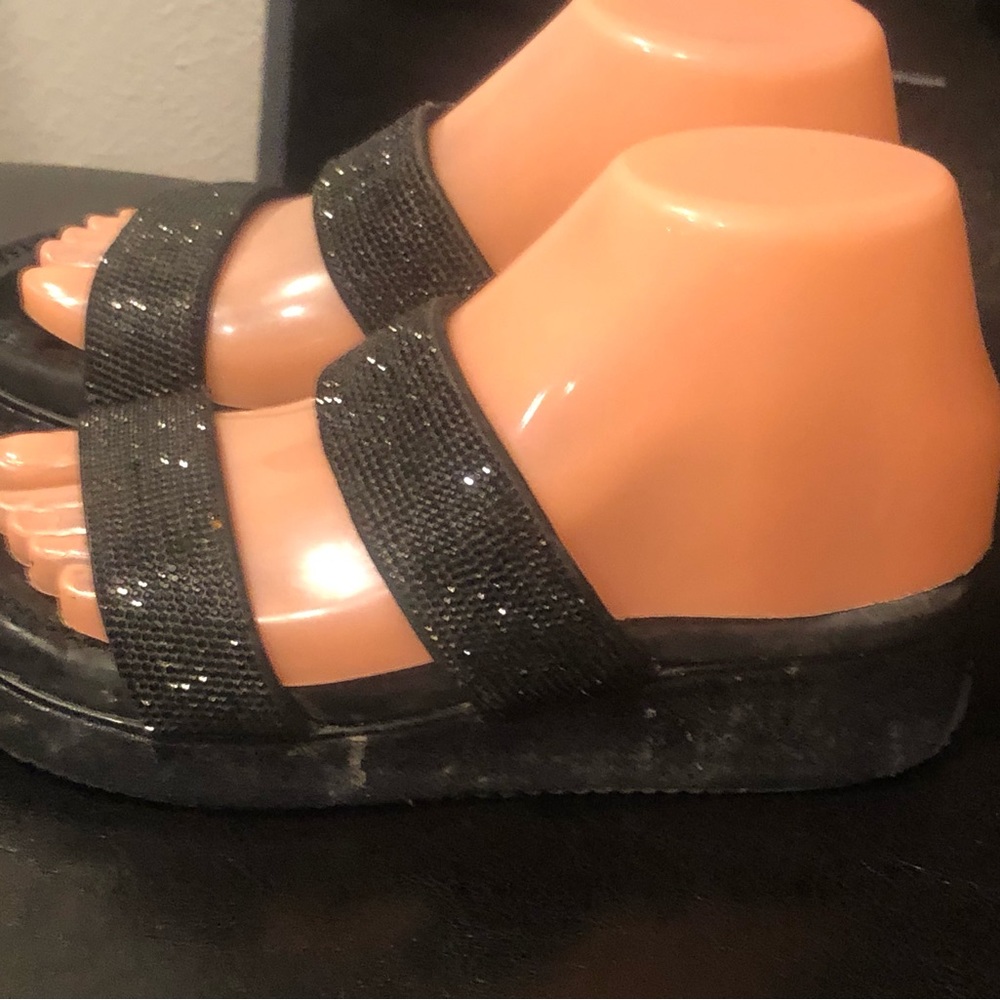 Volatile Black Glitters Platform Double Strap San… - image 4